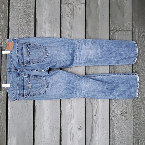 TRUE RELIGION Ricky Straight Mens Jeans sz 40 x 34 Relaxed Distressed Denim - Picture 5 of 12